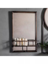 John Lewis Gallery Direct Metal Frame Shelf and Rectangular Wall Mirror, Black, 48x30cm- Buy online at McGrocer