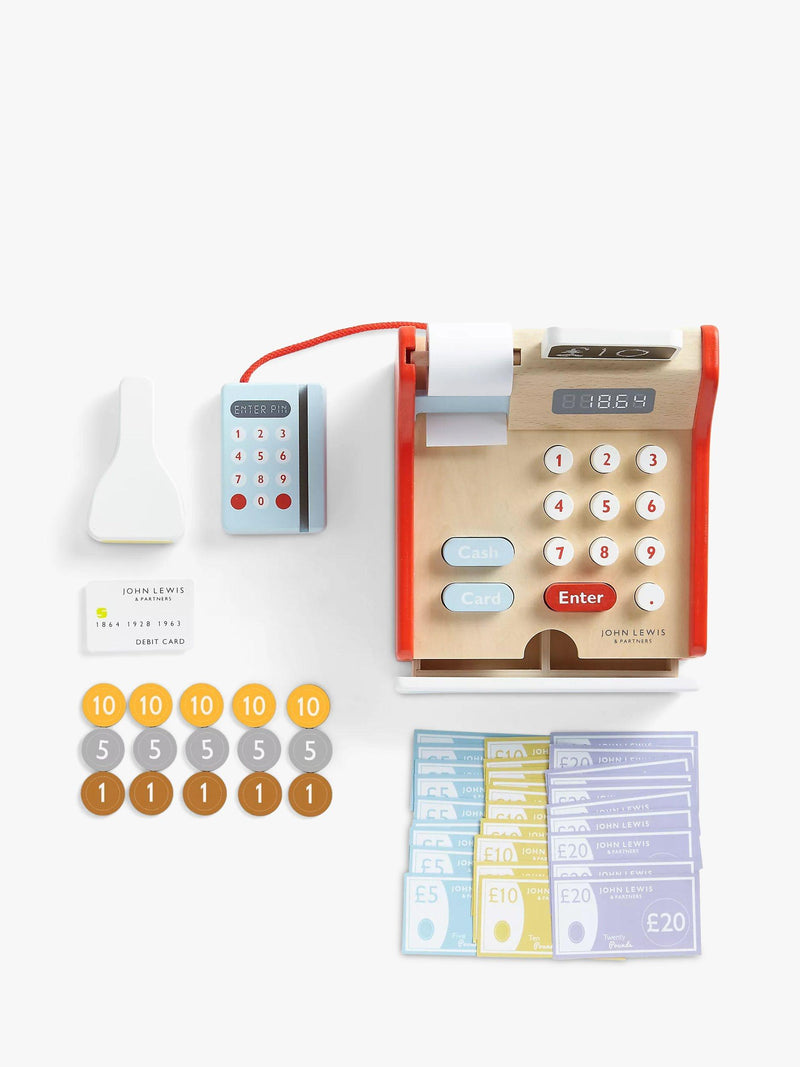 John Lewis wooden toy cash register (British brand)