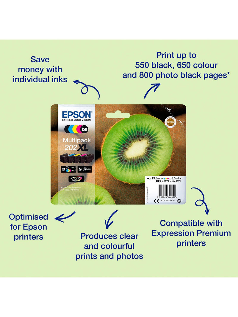Epson Kiwi 202 multipack inkjet cartridges 5 pack, imported from the UK