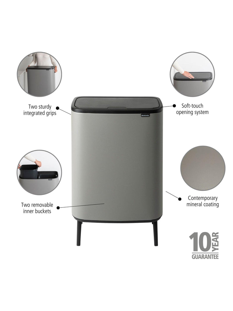 Brabantia Bo Hi Recycling Touch Bin Mineral Concrete Grey 2x30L - British product