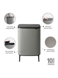 Brabantia Bo Hi Recycling Touch Bin Mineral Concrete Grey 2x30L - British product