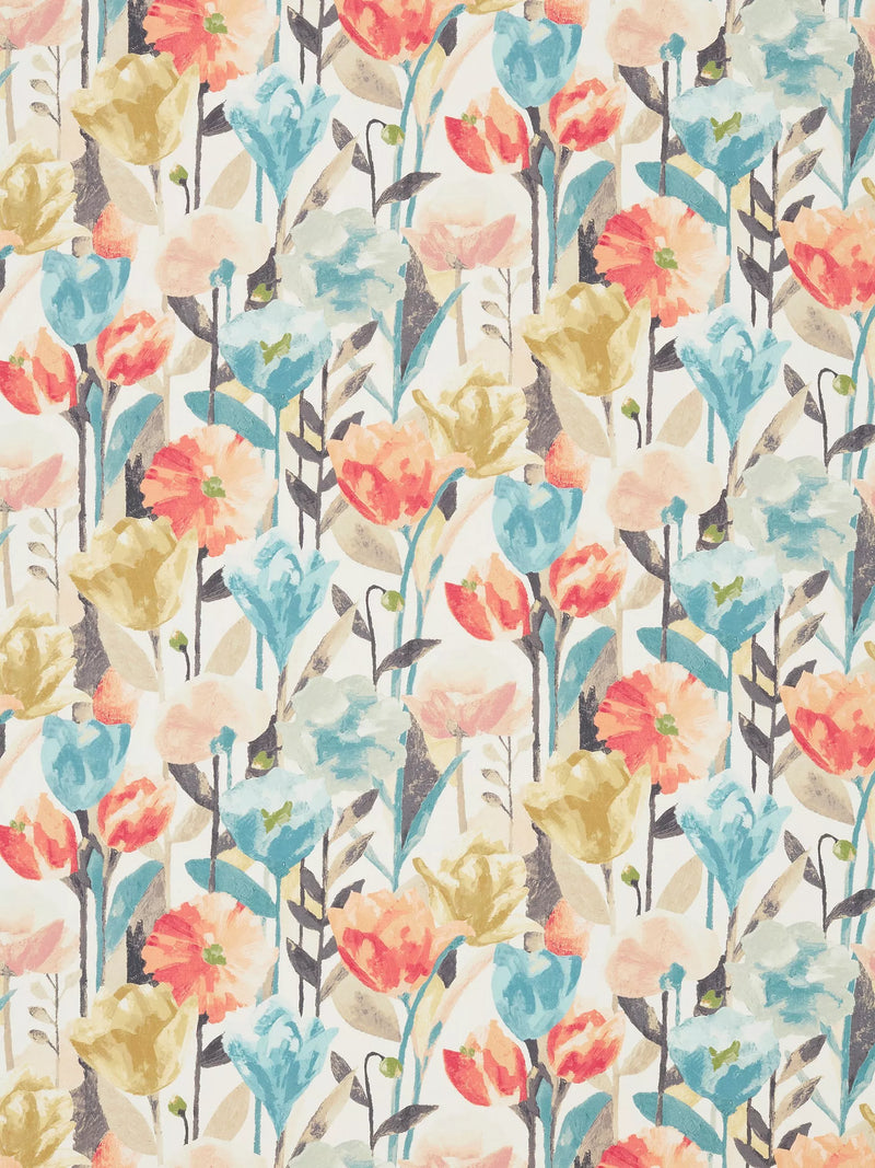 Harlequin Verdaccio Abstract Poppies and Tulips Furnishing Fabric, 137cm x 1m