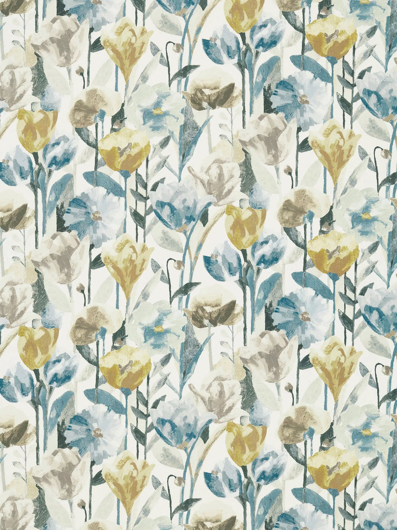 Harlequin Verdaccio Abstract Poppies and Tulips Furnishing Fabric, 137cm x 1m