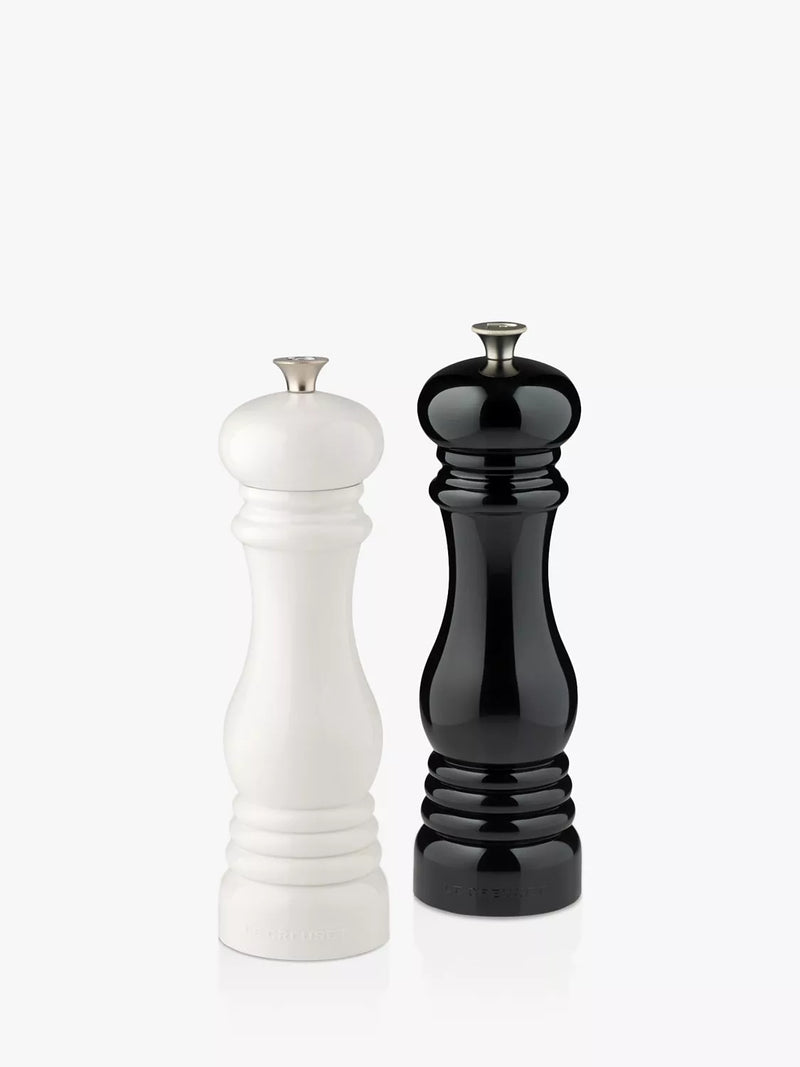 Le Creuset salt and pepper mill set white black, imported from the UK