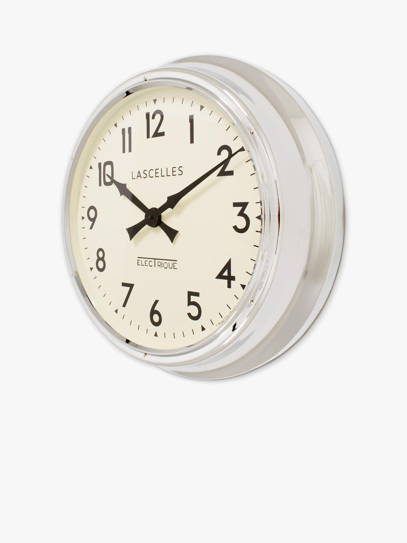 Lascelles Arabic numeral wall clock 60cm chrome (British brand)
