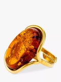 Be-Jewelled oval Baltic amber adjustable ring, gold plated sterling silver, UK version