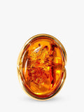 Be-Jewelled oval Baltic amber adjustable ring, gold plated sterling silver, UK version