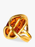 Be-Jewelled oval Baltic amber adjustable ring, gold plated sterling silver, UK version