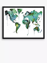 John Lewis Brookpace Lascelles 'World' Abstract Map Framed Print & Mount, 81 x 101.5cm, Green/Blue- Buy online at McGrocer