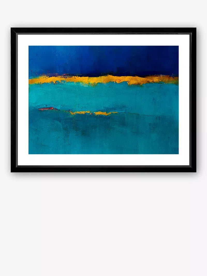 Brookpace Lascelles abstract framed print blue gold 66x86cm, imported from the UK