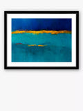 Brookpace Lascelles abstract framed print blue gold 66x86cm, imported from the UK