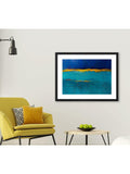 Brookpace Lascelles abstract framed print blue gold 66x86cm, imported from the UK