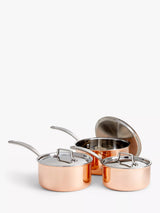 John Lewis John Lewis Tri-Ply Stainless Steel Saucepan Set with Lids 3 Piece Copper- Buy online at McGrocer