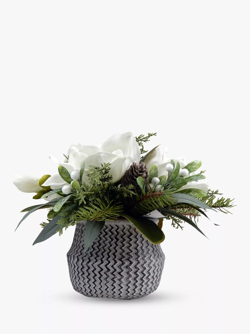 John Lewis artificial magnolia and pine cone in cement planter, UK version