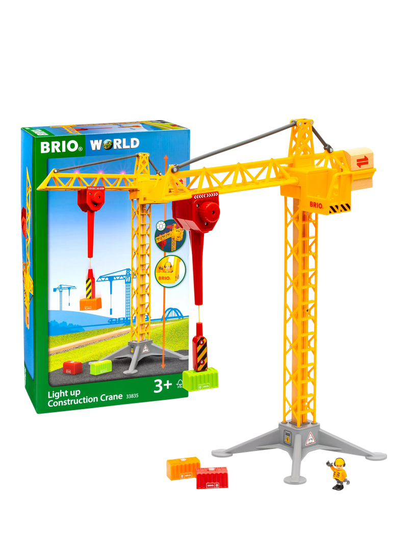 BRIO light up construction crane wooden toy (British brand)