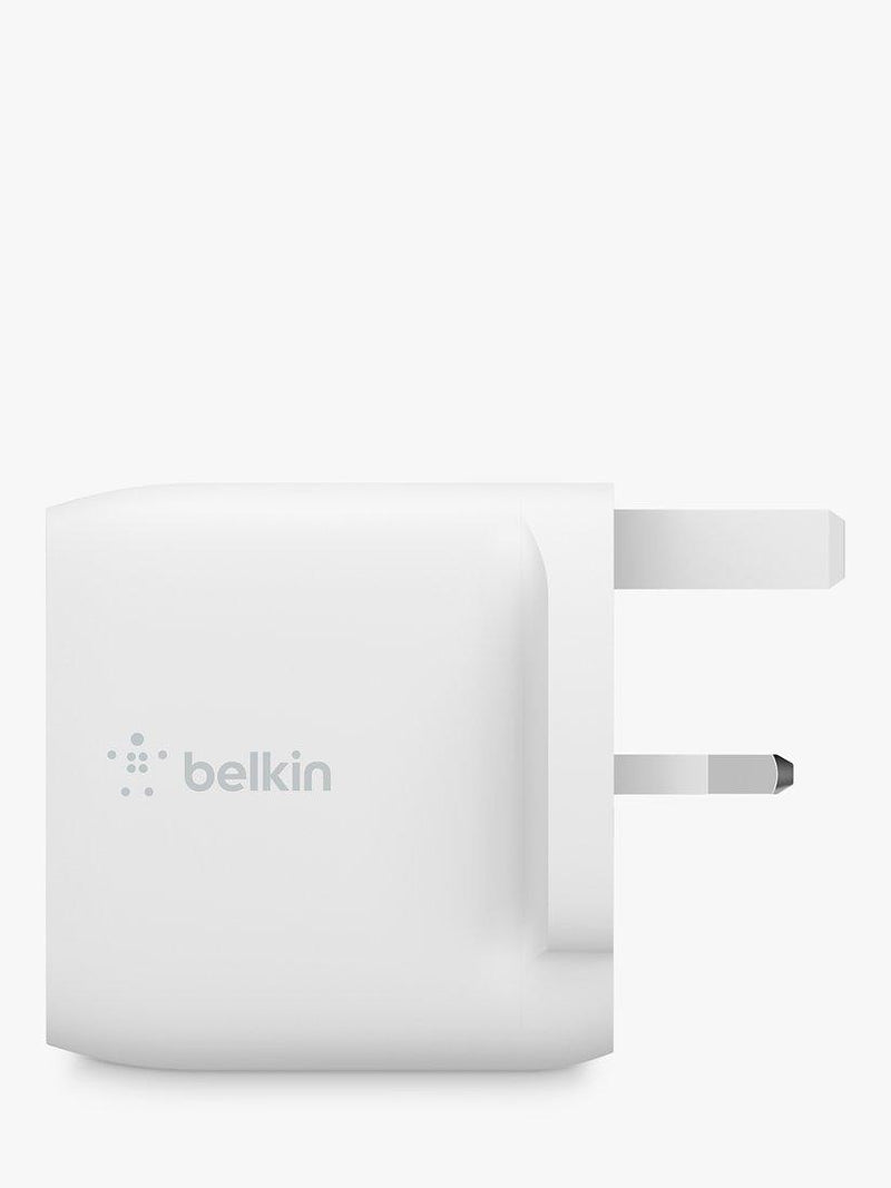 Belkin white dual USB wall charger, imported from the UK