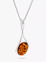 John Lewis Be-Jewelled Amber Sterling Silver Pendant Necklace Cognac 46 cm- Buy online at McGrocer