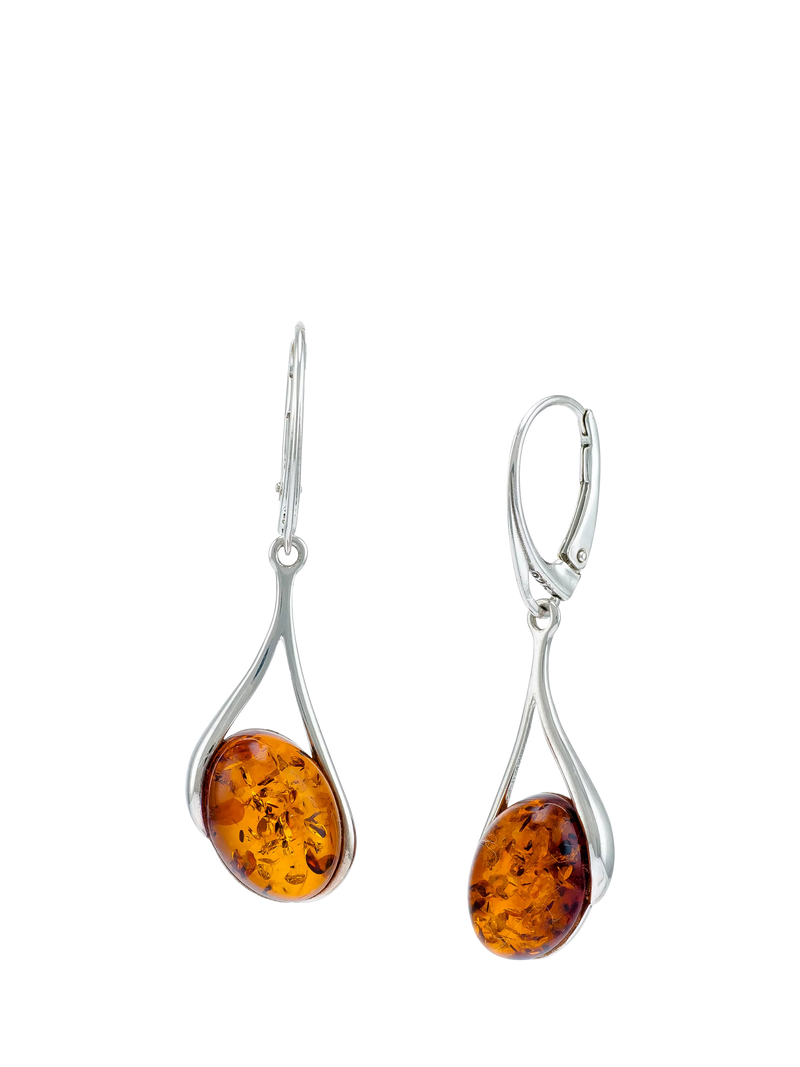 Be-Jewelled cognac amber drop earrings sterling silver, imported from the UK