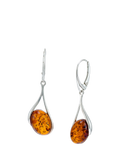 Be-Jewelled cognac amber drop earrings sterling silver, imported from the UK