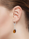 Be-Jewelled cognac amber drop earrings sterling silver, imported from the UK