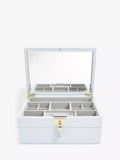 Stackers blue leather jewellery box with mirror - British product