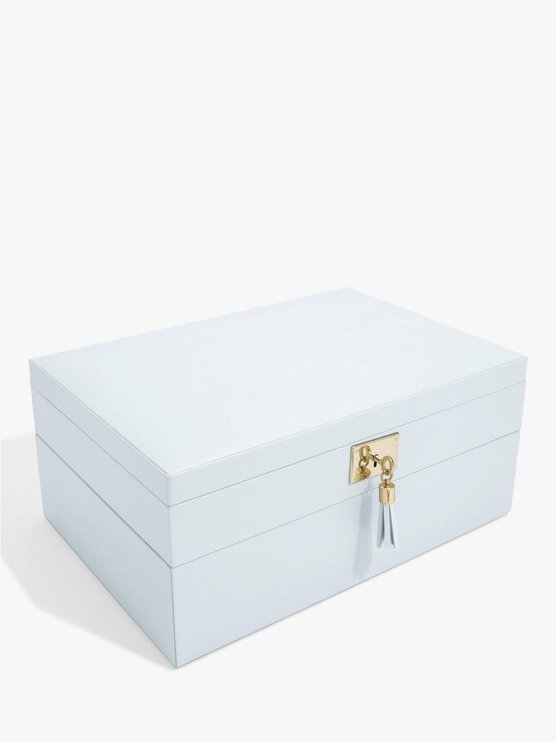 Stackers blue leather jewellery box with mirror - British product