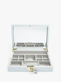 Stackers blue leather jewellery box with mirror - British product
