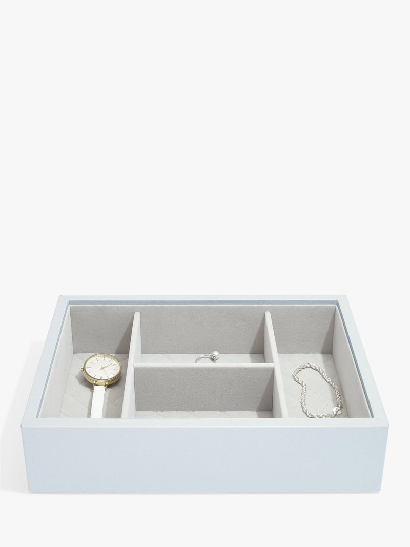 Stackers blue leather jewellery box with mirror - British product
