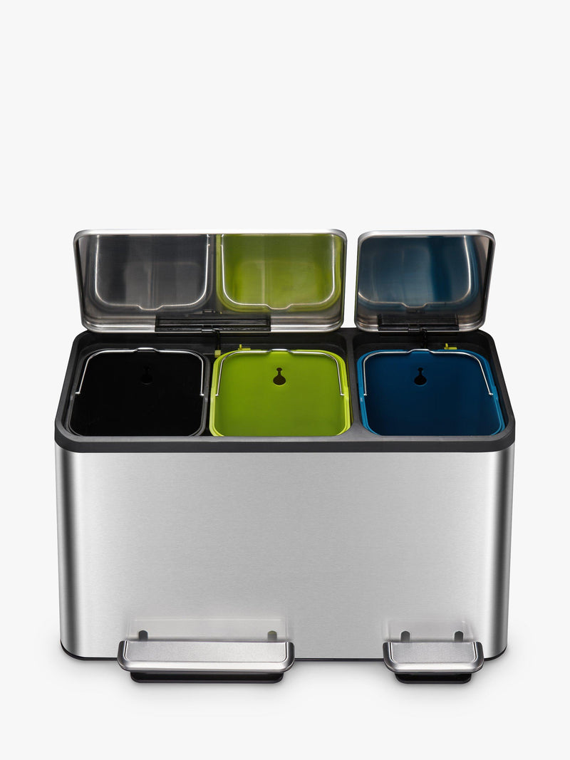 EKO Ecocasa 3 Section Recycling Bin, Stainless Steel, 3x 15L