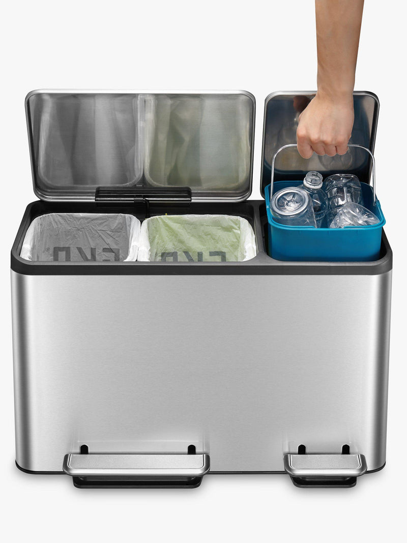 EKO Ecocasa 3 Section Recycling Bin, Stainless Steel, 3x 15L