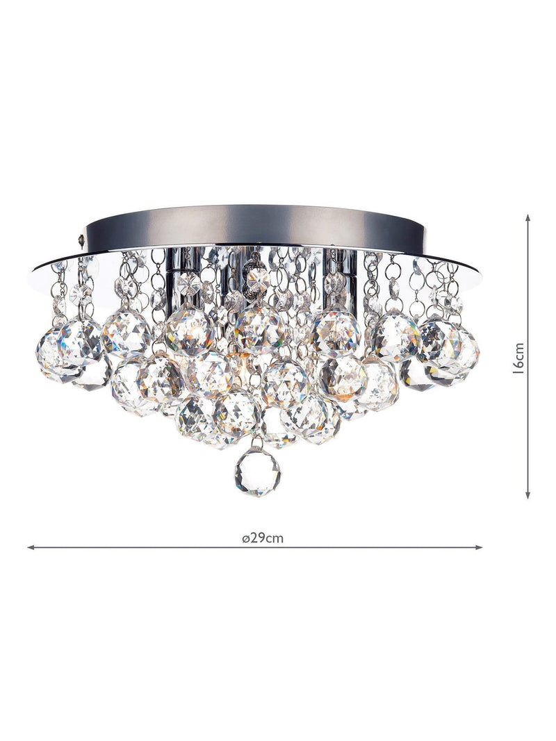 Där Pluto flush crystal ceiling light 29cm, imported from the UK