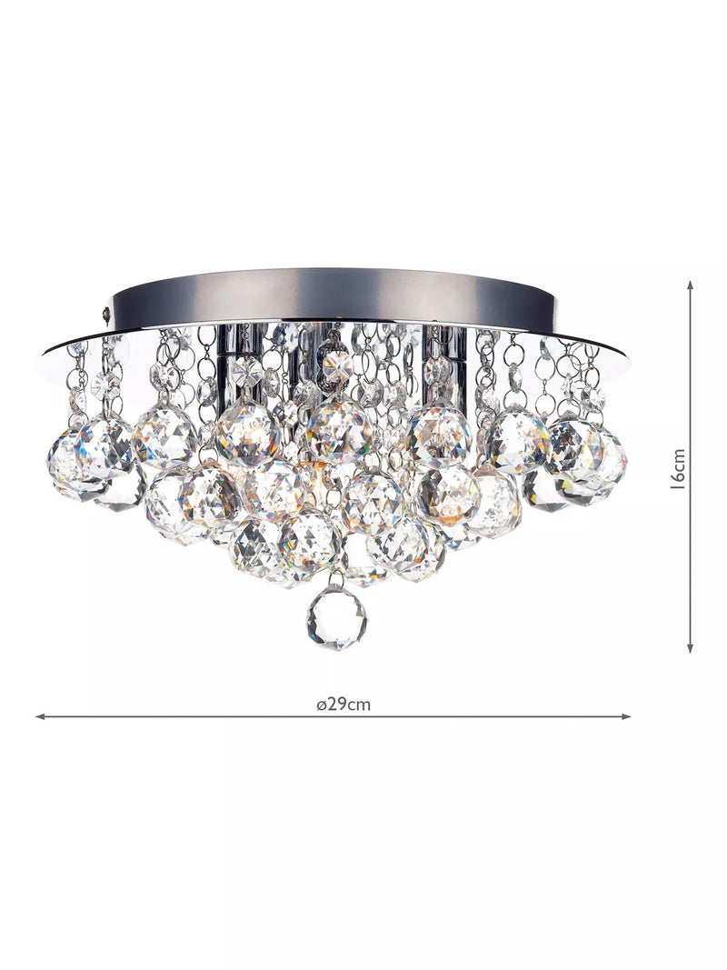 Där Pluto flush crystal ceiling light 29cm, imported from the UK