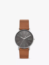 John Lewis Skagen Men's Signatur Leather Strap Watch- Buy online at McGrocer