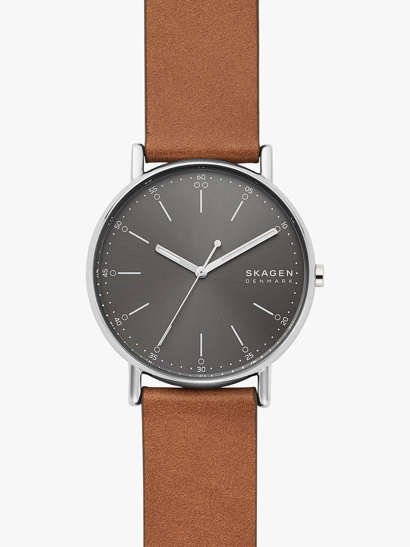 Skagen Signatur men's leather strap watch 40mm, imported from the UK