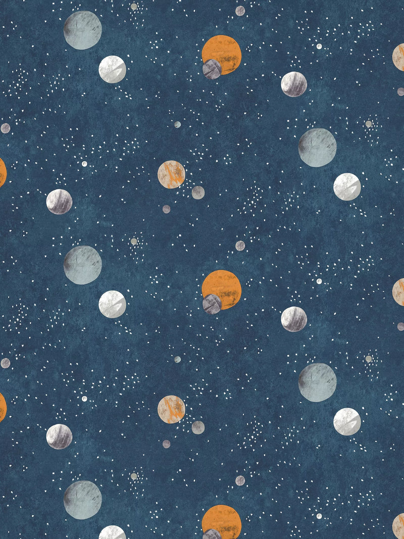 Harlequin space-themed wallpaper with planets and stars, UK version