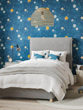 Harlequin space-themed wallpaper with planets and stars, UK version