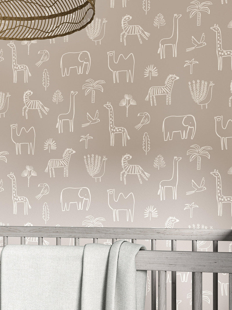 Harlequin funky jungle wallpaper with African animals, UK version