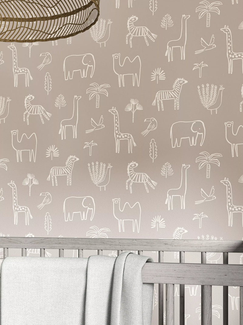 Harlequin funky jungle wallpaper with African animals, UK version