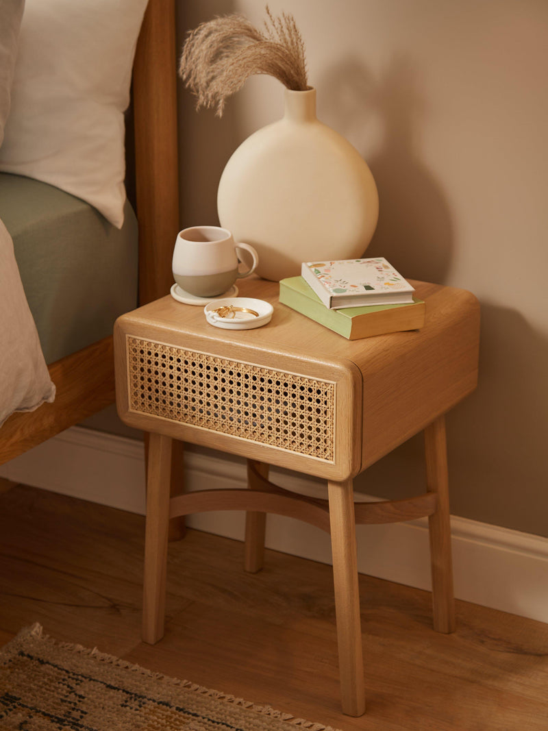 John Lewis rattan storage bedside table with natural finish, UK version