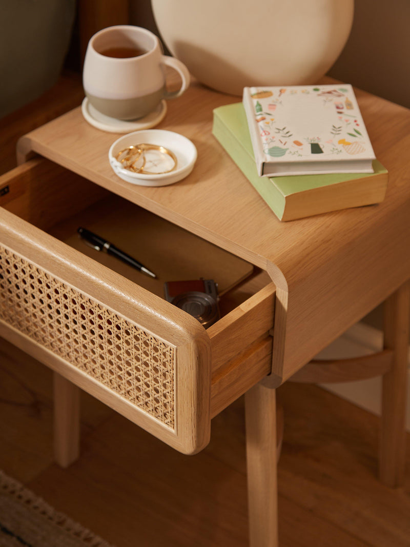John Lewis rattan storage bedside table with natural finish, UK version