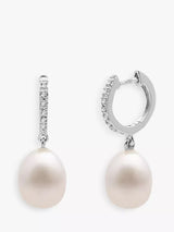 John Lewis E.W Adams 9ct White Gold Diamond and Pearl Hoop Earrings, White- Buy online at McGrocer