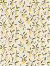 John Lewis Morris & Co. Lemon Tree Embroidered Furnishing Fabric, Bayleaf/Lemon- Buy online at McGrocer