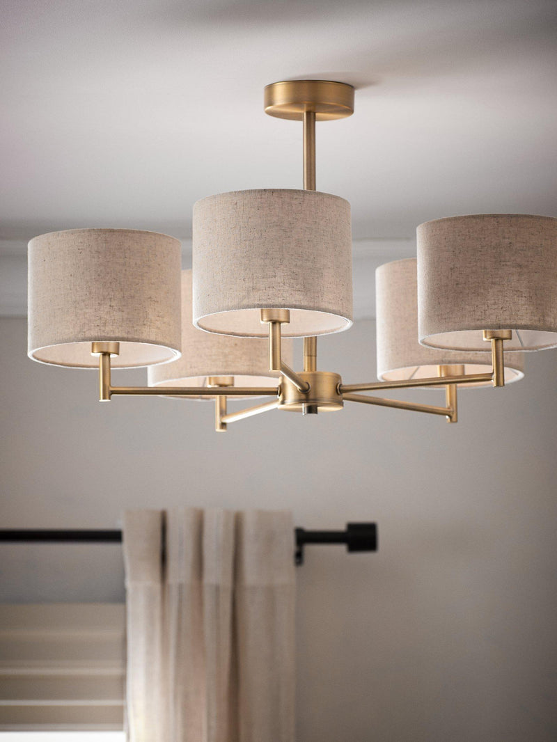 John Lewis Blakely ceiling light with linen shades, imported from the UK