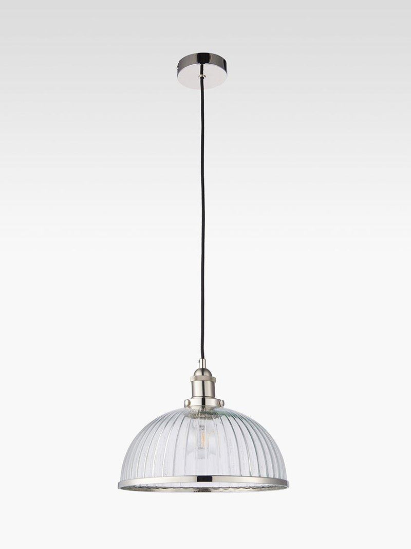 Bay Lighting pendant ceiling light clear glass nickel trim - British product