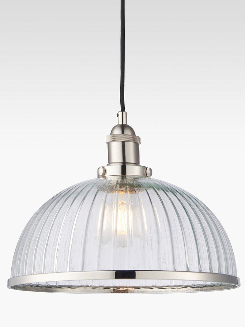 Bay Lighting pendant ceiling light clear glass nickel trim - British product
