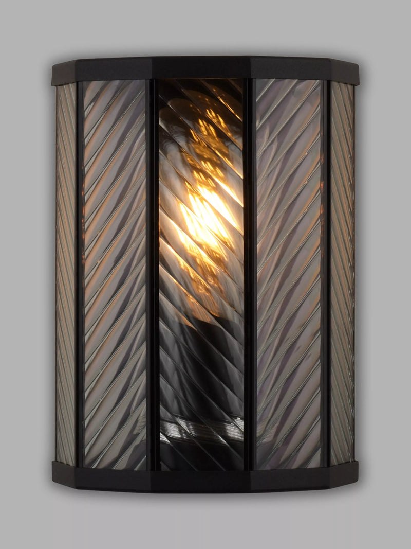 John Lewis herringbone glass outdoor wall light clear black, imported from the UK