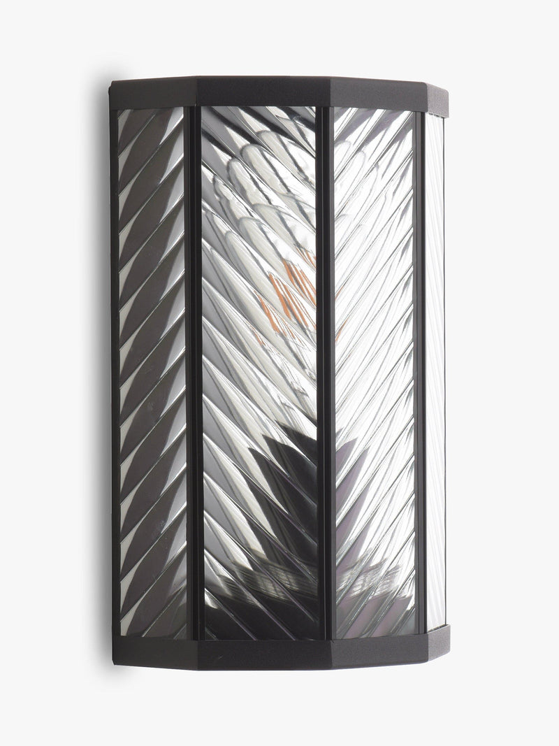 John Lewis herringbone glass outdoor wall light clear black, imported from the UK