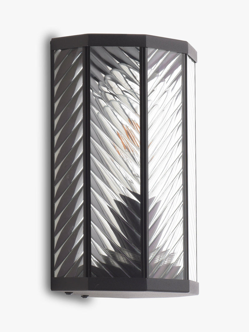 John Lewis herringbone glass outdoor wall light clear black, imported from the UK