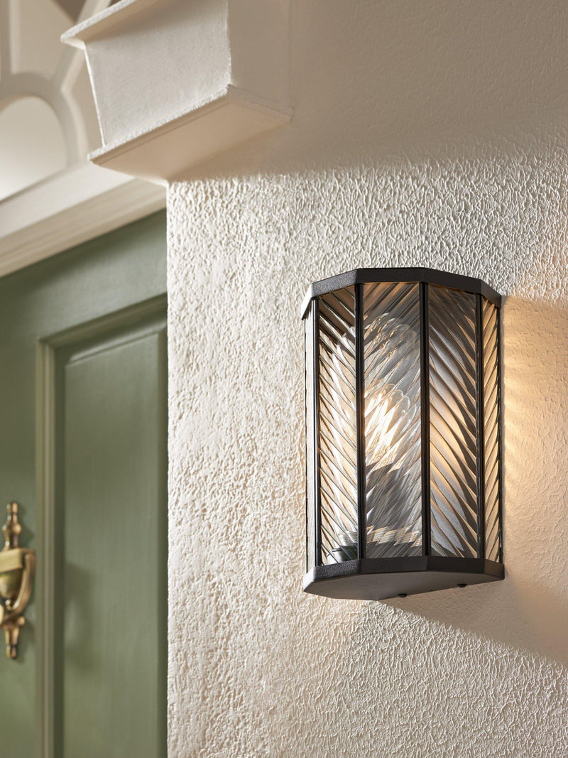 John Lewis herringbone glass outdoor wall light clear black, imported from the UK