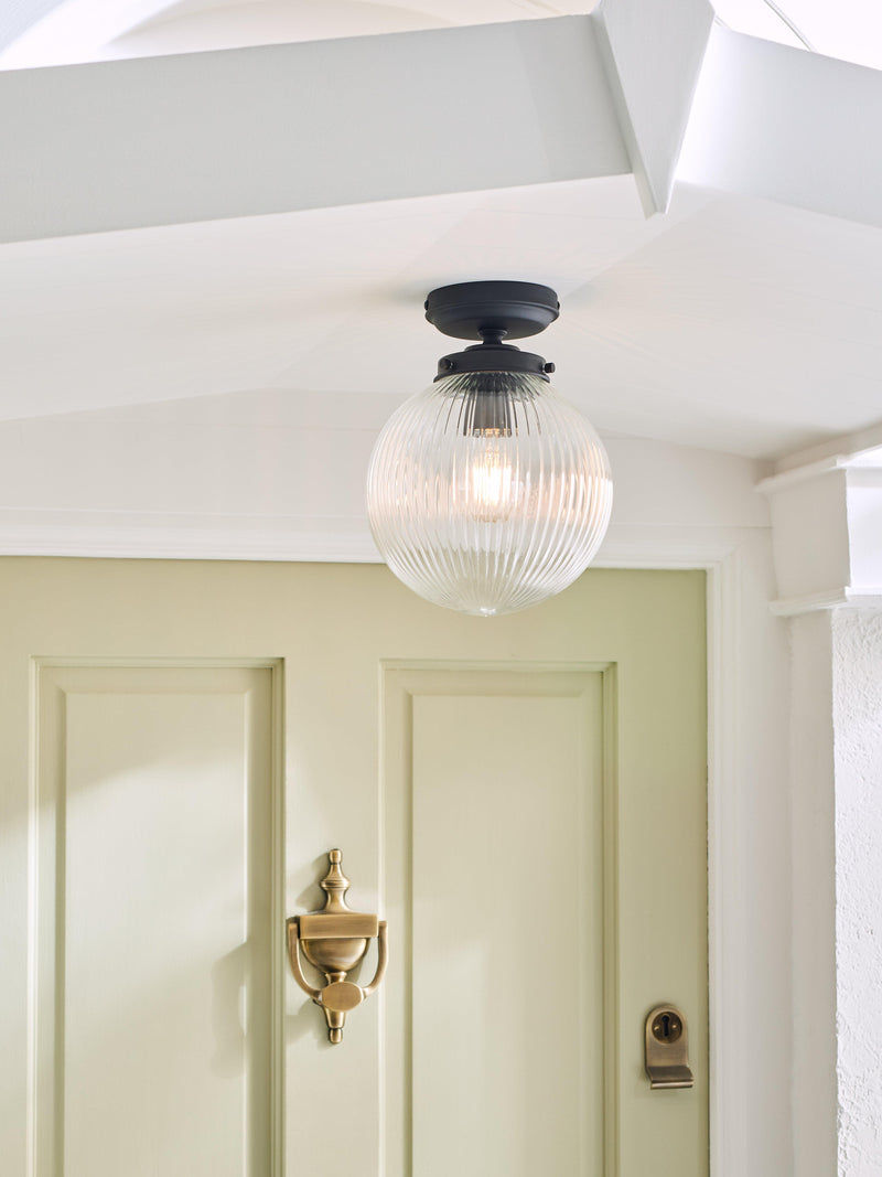 John Lewis vintage globe flush outdoor light in clear and black (British brand)